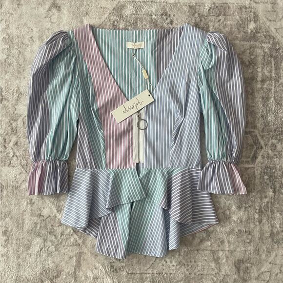 Petersyn x Revolve Mimi Cocktail Striped Zipper Front Top Blouse Medium New - Picture 4 of 13